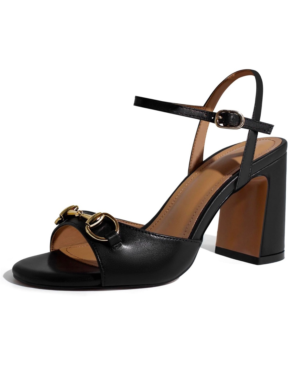 Women Fashion High Block Heel Strappy Buckle Fashion Studded Round Open Toe